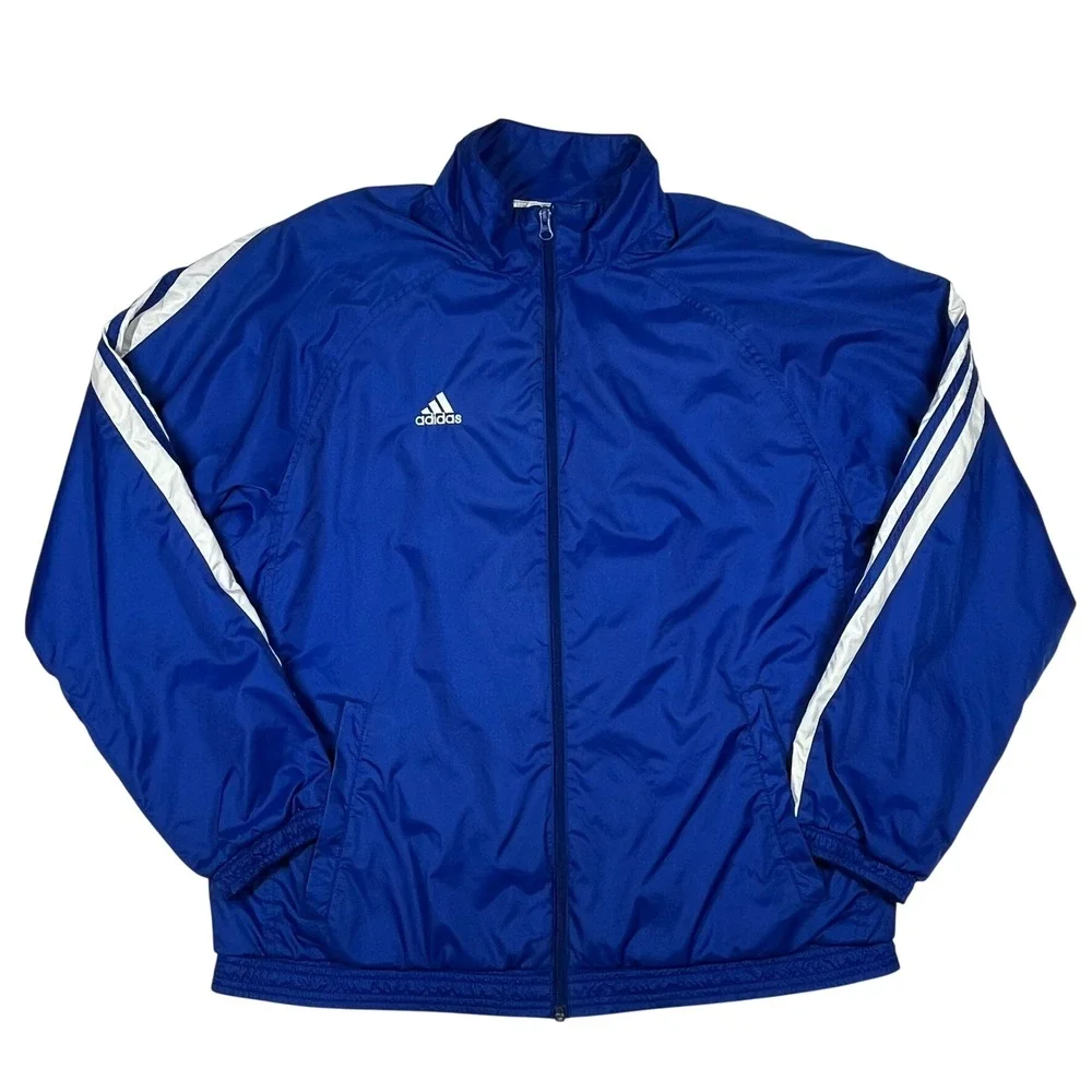 Adidas Windbreaker Jacket Mens Medium Blue 3-Stripe Mesh Lined Vintage 355915